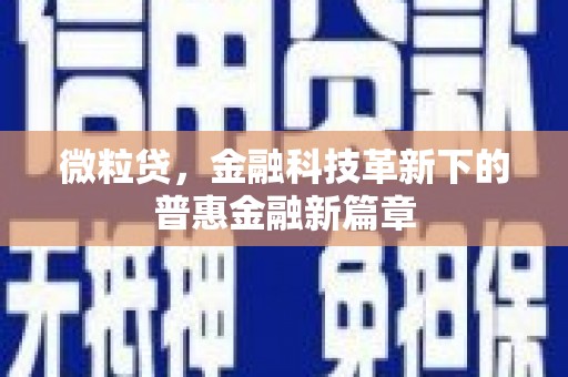 蓬江微粒贷，金融科技革新下的普惠金融新篇章